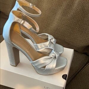 Aldo Metallic Silver Block Heel Sandals